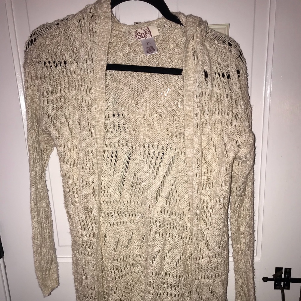 Knit cardigan with hood